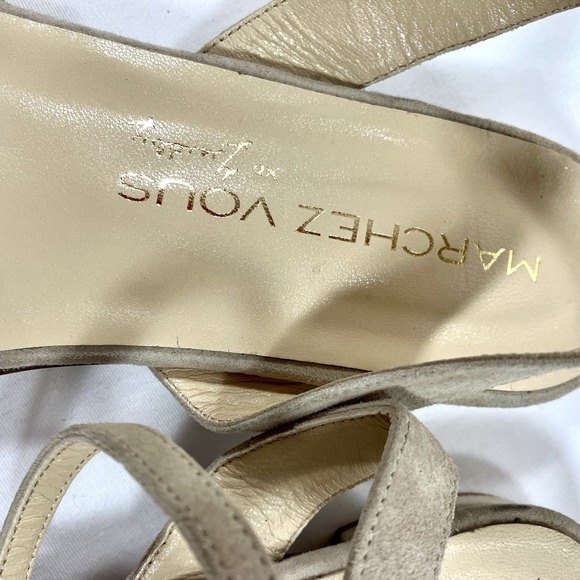 MARCHEZ VOUS Beige Suede Strappy Ankle Strap Flat Sandals Made in Italy Size 9 - Picture 6 of 7